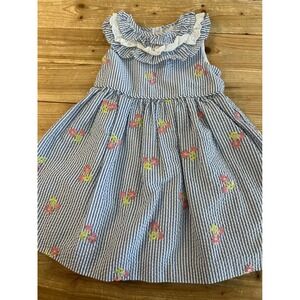 Iris & Ivy Baby Girls Seersucker Floral Embroidered Dress Blue White 24M